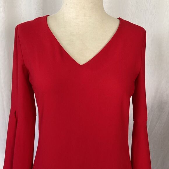 Amanda Uprichard Red Lined Sheath Dress Bell Slit Sleeves Women’s Small - Picture 3 of 8